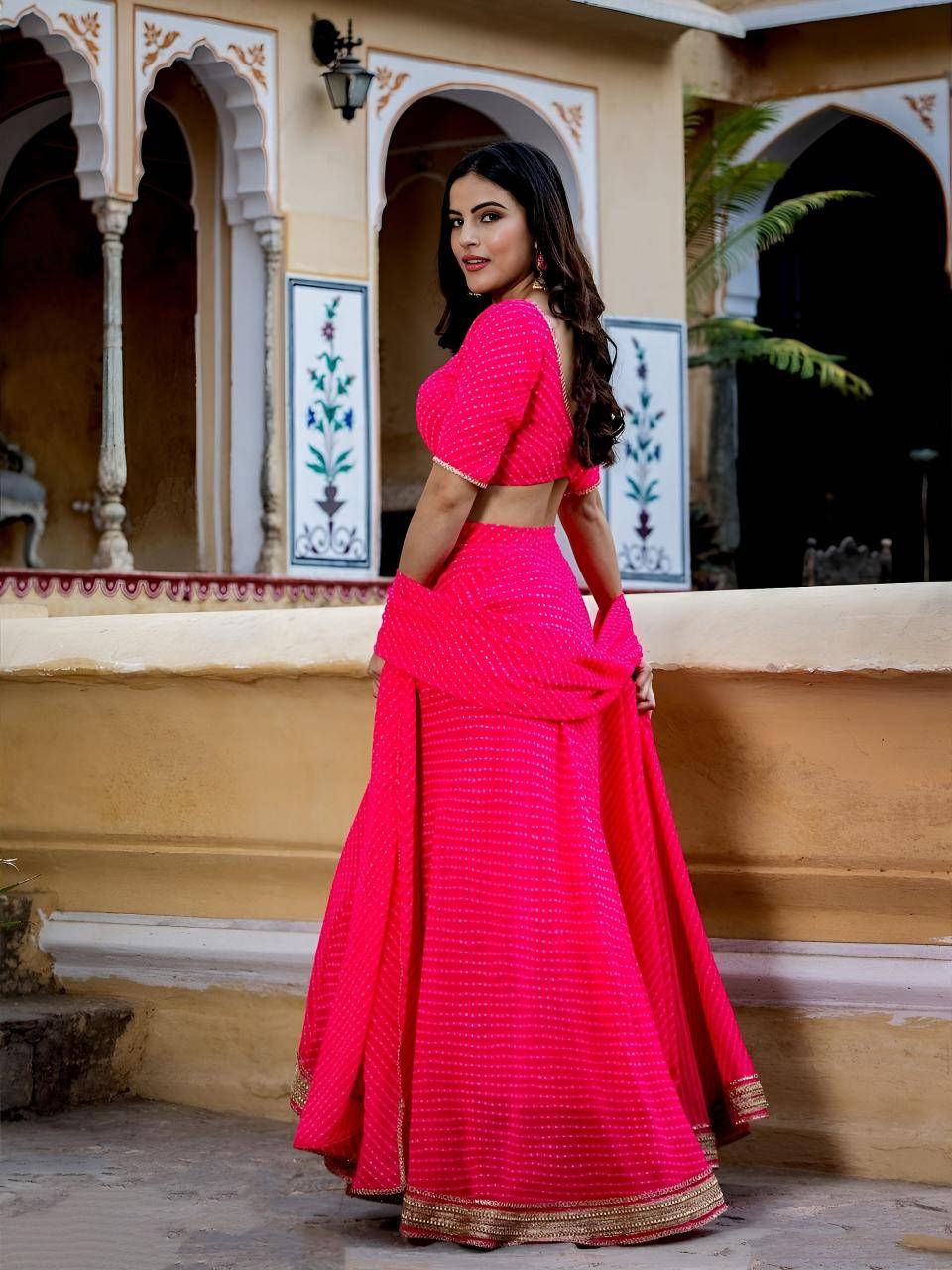 Leheriya Georgette Pink Wholesale Lehenga choli manufacturer in Kolkata
